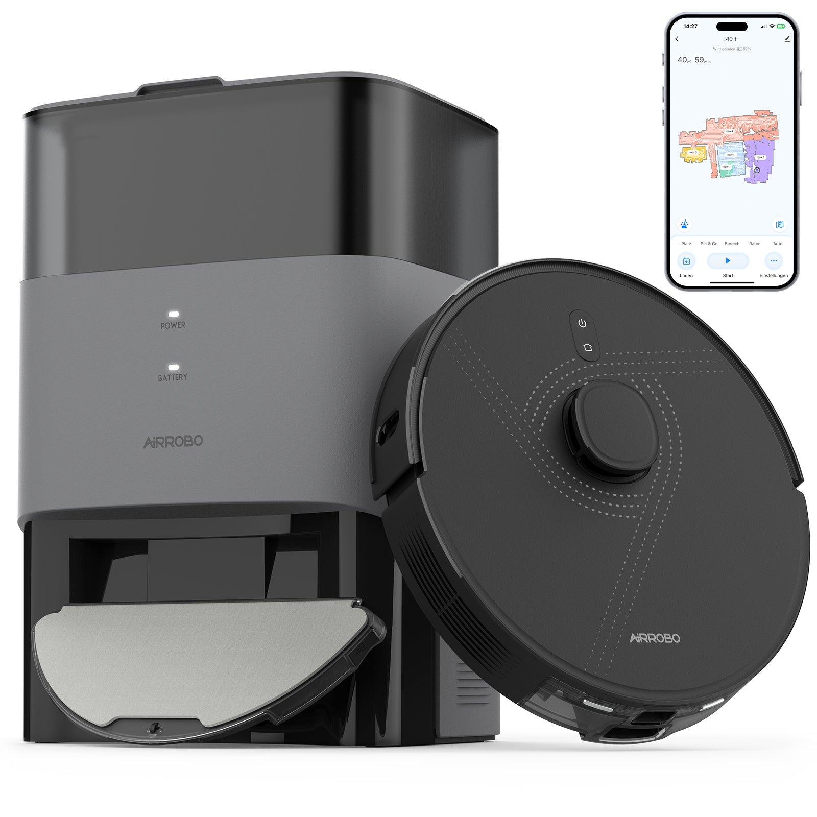 AIRROBO L40+ 自動掃除機 ロボットクリーナー マッピング Alexa & Google アシスタント対応 床拭き 拭き掃除 自動ゴミ収集 強力吸引 複数マップ 180分連続稼働 進入禁止エリア 落下防止 静音