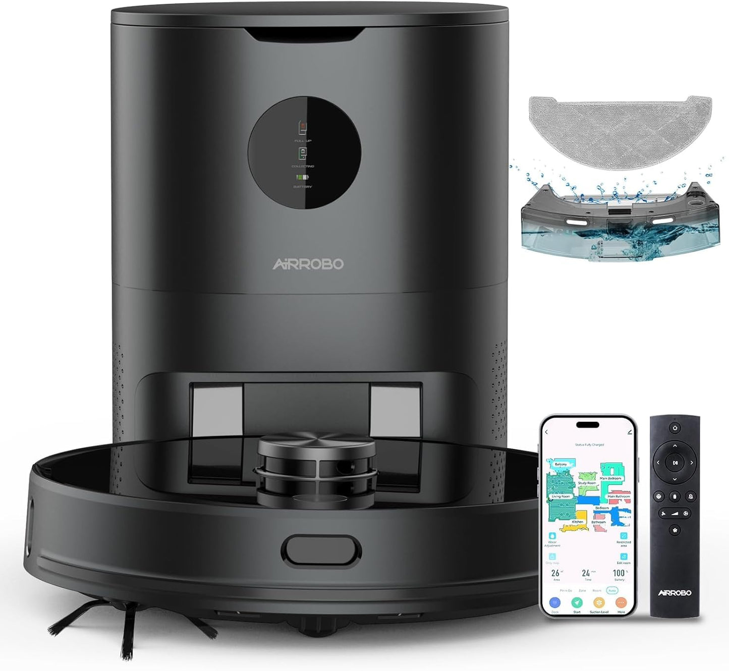 AIRROBO T10+ ロボット掃除機 自動ごみ収集 レーザーナビゲーション 2700Pa 超強力吸引 高精度マッピング 進入禁止エリア 自動 水拭き 2.4GWi-Fi対応 250分間連続稼働 自動充電 落下防止 衝突防止 床拭き 拭き掃除リモコン付き ロボットクリーナー