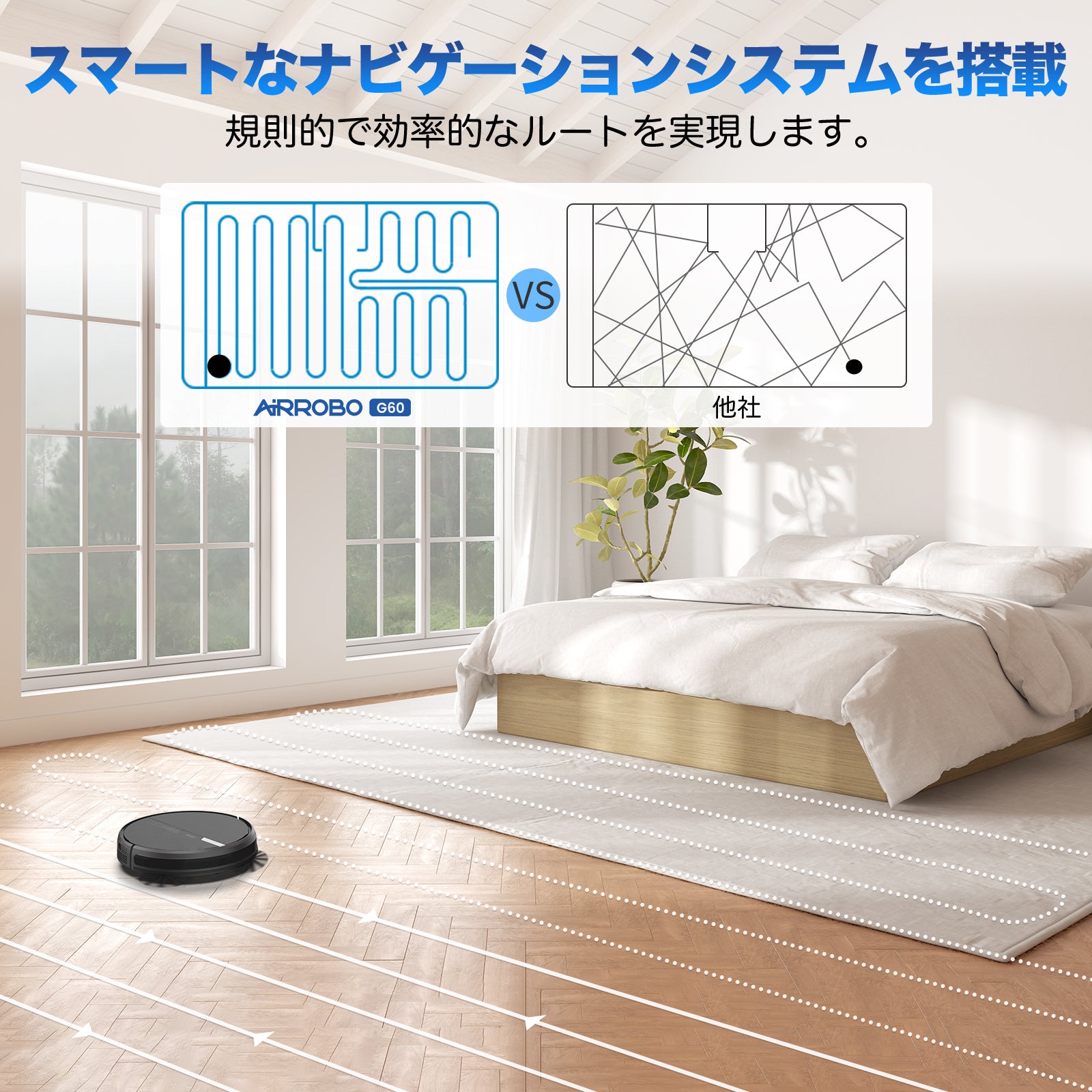 AIRROBO G60 掃除ロボット 自動ゴミ収集 ロボットクリーナー 3000PA 強力吸引 お掃除ロボット 静音 120分間 WiFi アプリ リモコン 自動充電 自動掃除機 小型 落下防止 自動掃除機 おすすめ