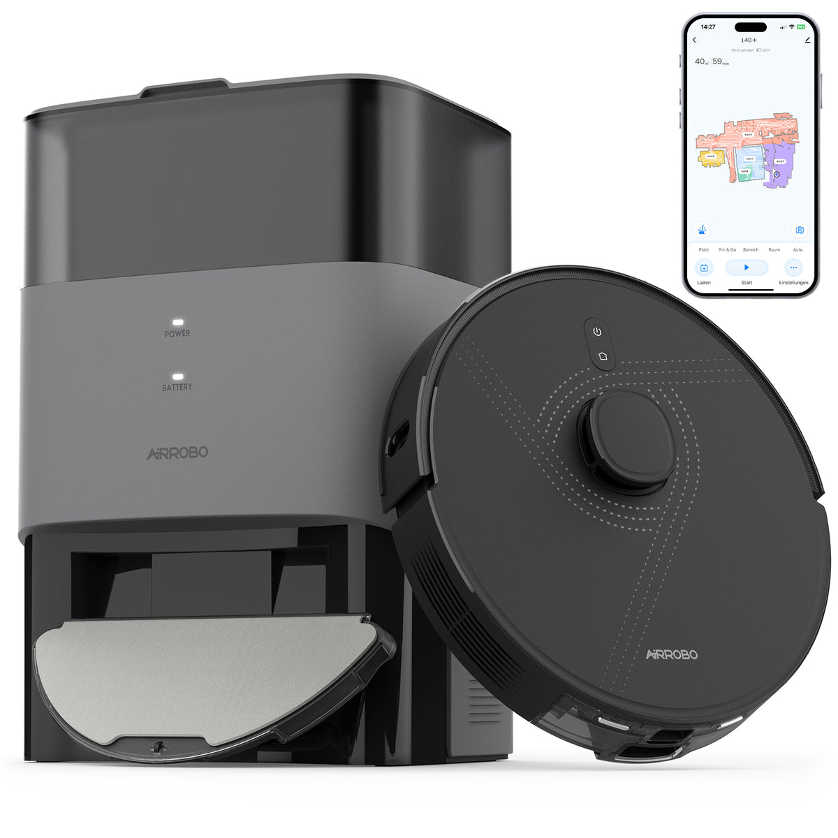 AIRROBO L40+ 自動掃除機 ロボットクリーナー マッピング Alexa & Google アシスタント対応 床拭き 拭き掃除 自動ゴミ収集 強力吸引 複数マップ 180分連続稼働 進入禁止エリア 落下防止 静音