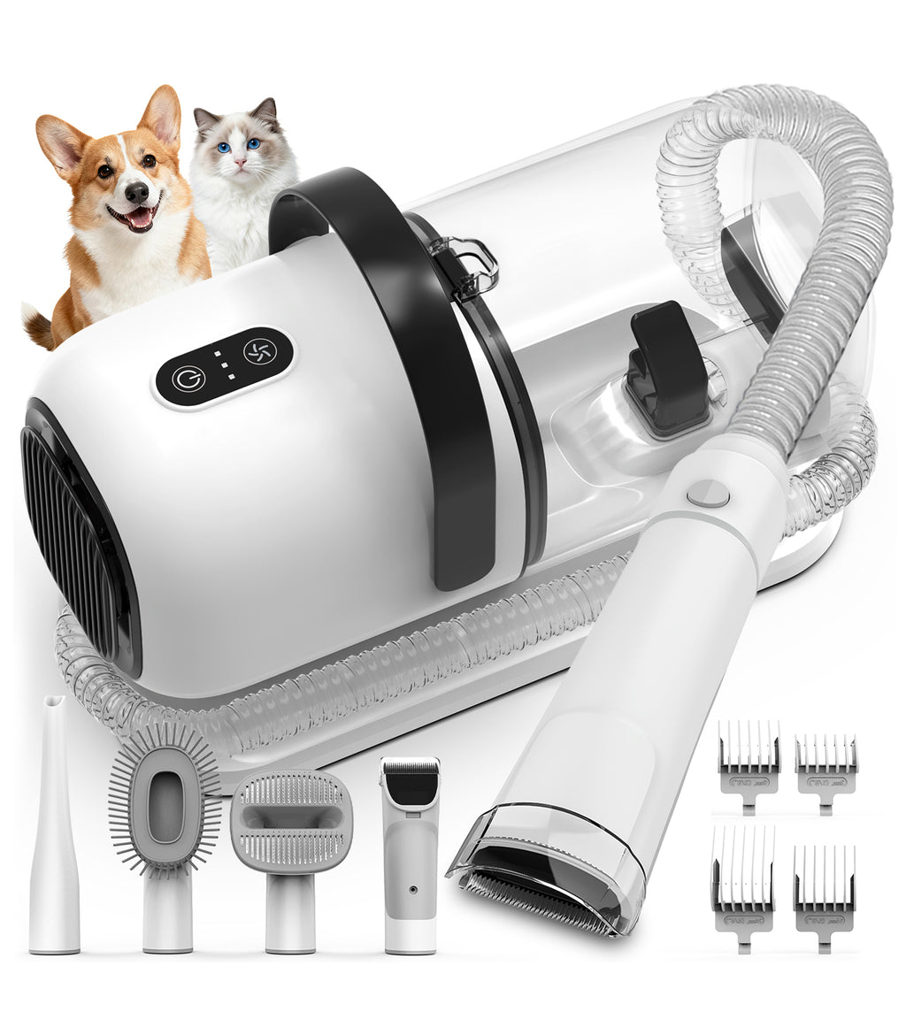 【グルーミングと掃除機が一体式】AIRROBO 犬 バリカン 12000Pa 超強力吸引 自動吸引式 1.8L 大容量 ダストカップ、8in1 多機能グルーミングキット 犬 猫美容器、抜け毛対策 短中長毛にも適用（PG01）