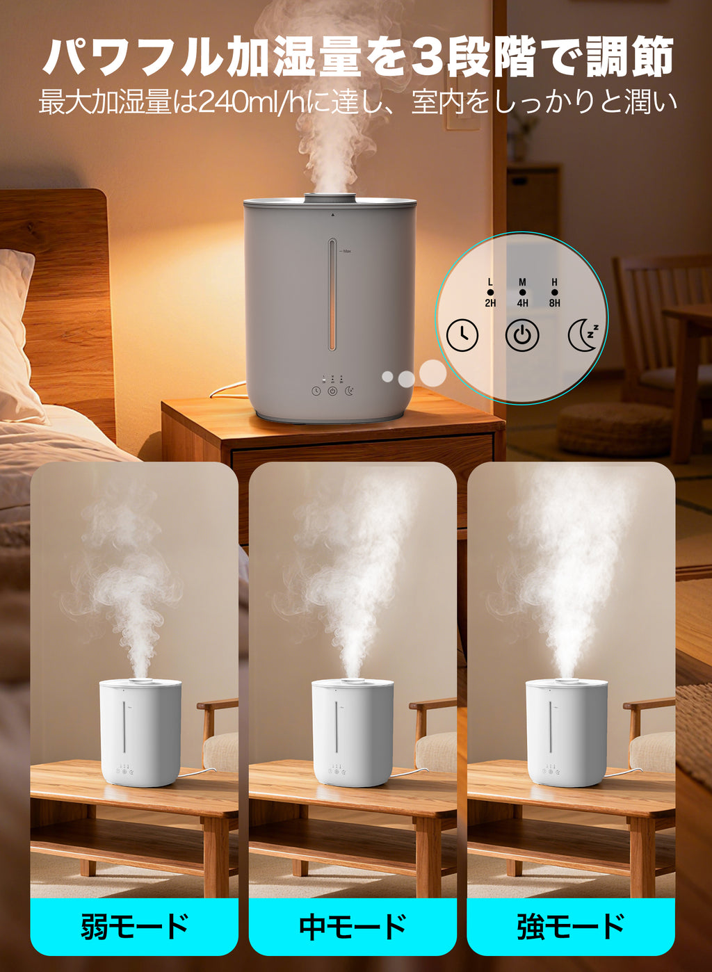 加湿器 超音波 AIRROBO HU280 卓上 大容量 超音波式 加湿量240ml/h 2.8L 26dB 静音 上から給水 アロマオイル 次亜塩素酸水対応 除菌 30時間連続稼働 お手入れ簡単 ミスト量3段階 乾燥対策 省エネ 寝室 オフィス