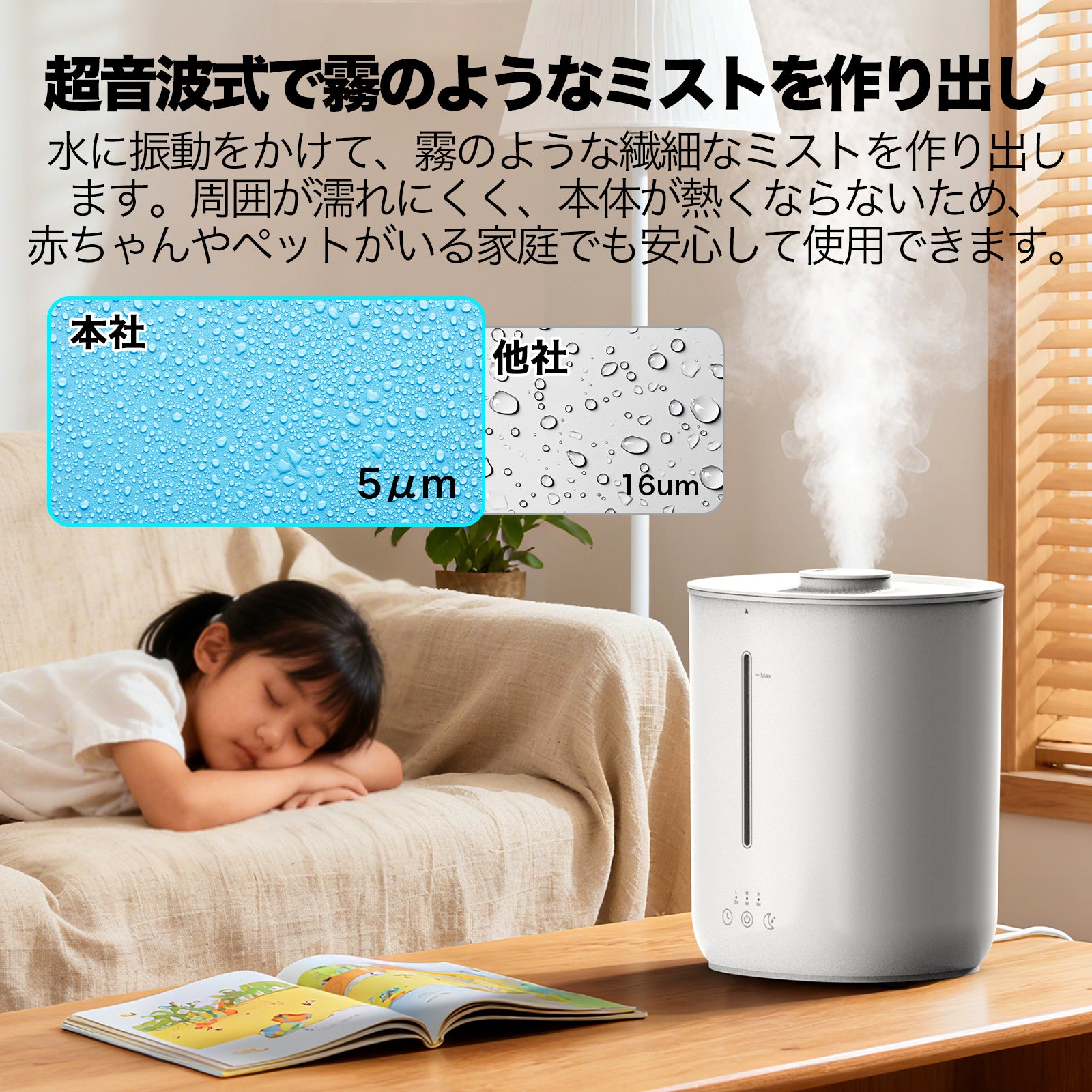 加湿器 超音波 AIRROBO HU280 卓上 大容量 超音波式 加湿量240ml/h 2.8L 26dB 静音 上から給水 アロマオイル 次亜塩素酸水対応 除菌 30時間連続稼働 お手入れ簡単 ミスト量3段階 乾燥対策 省エネ 寝室 オフィス