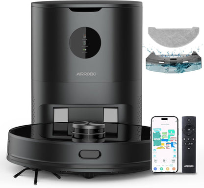 AIRROBO T10+ ロボット掃除機 自動ごみ収集 レーザーナビゲーション 2700Pa 超強力吸引 高精度マッピング 進入禁止エリア 自動 水拭き 2.4GWi-Fi対応 250分間連続稼働 自動充電 落下防止 衝突防止 床拭き 拭き掃除リモコン付き ロボットクリーナー